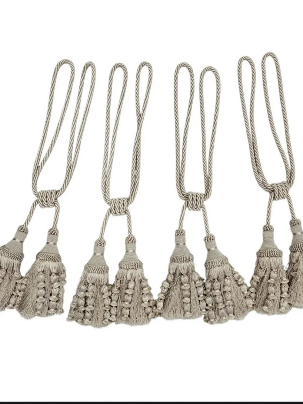 French Tassel Tiebacks PASSEMENTERIE Drape Curtain Braided Rope Tan Satin Sheen4
